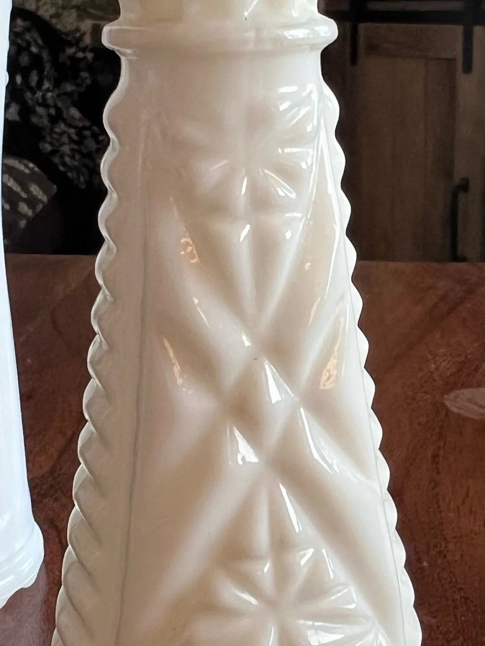 Vintage White Milk Glass Bud Vases Set of 2 Pressed Glass Scalloped Floral